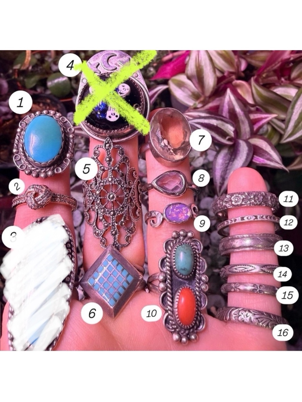 Vintage Sterling Silver Ring Lot — Turquoise Coral Crystal Southwestern 925